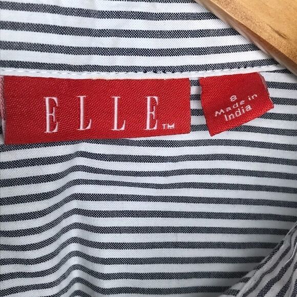 Elle Sz 8 Striped Button Up Shirt Detailed Neck - Picture 3 of 5